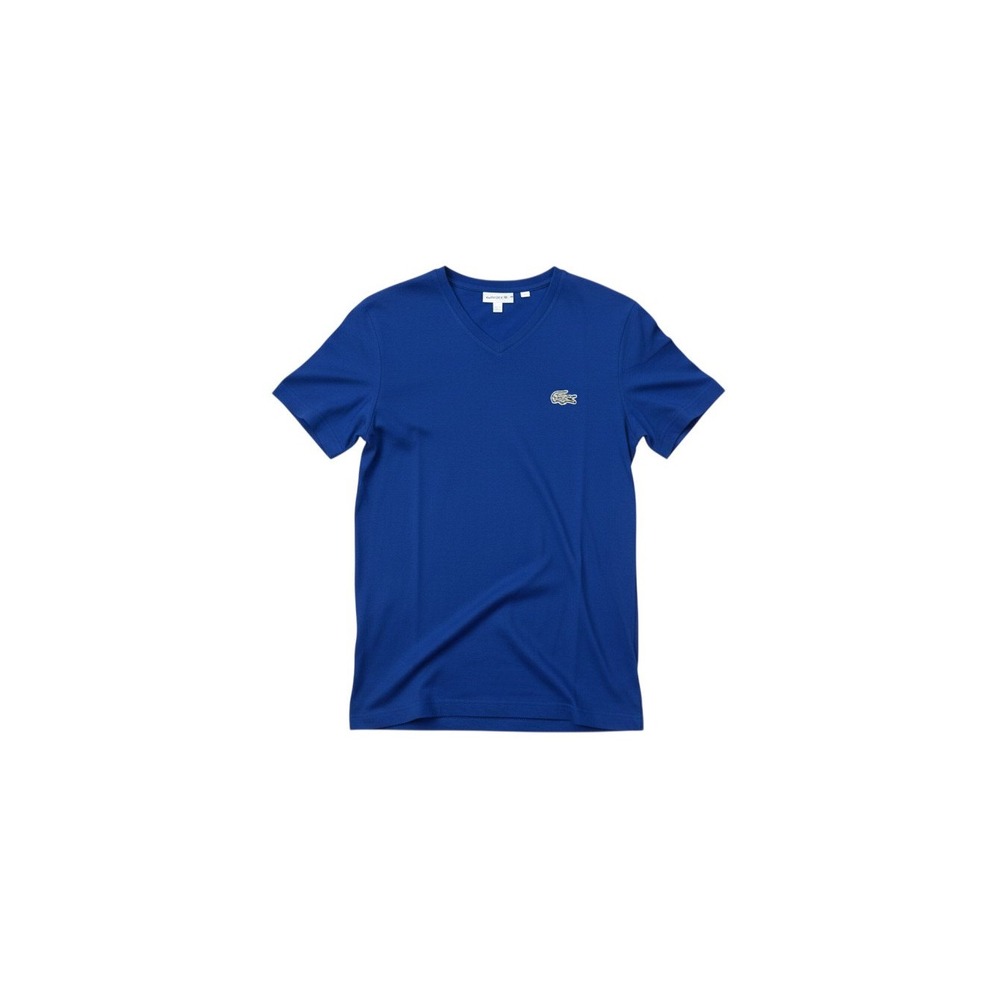 Lacoste V-Neck T-Shirt Mens XL Blue Regular Fit Cotton Logo TH5696